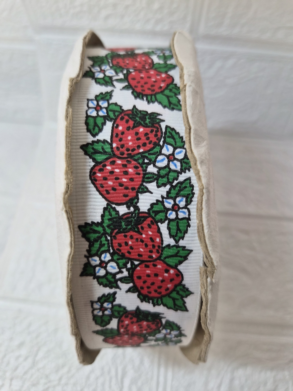Strawberry Print Grosgrain Ribbon - Red & Green on White